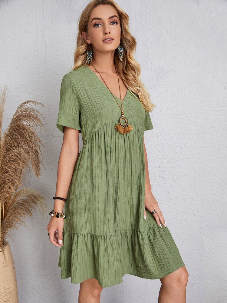 👗💃Vintage női pamut V-nyakú ruha
